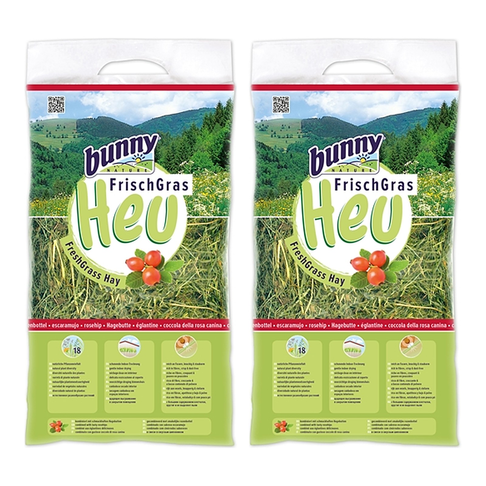 Bunny Nature vers gras hooi met rozenbottel 500 g – multipack 2 stuks - Afbeelding 1