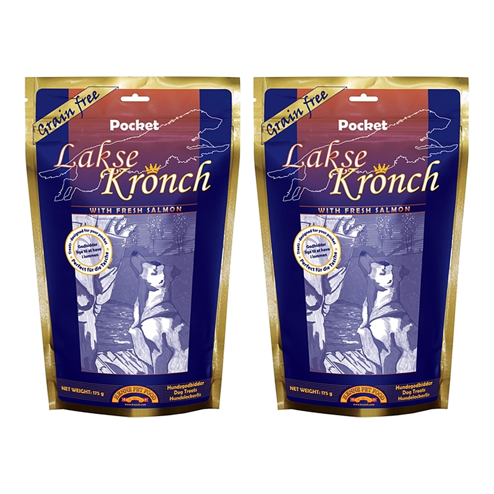 Kronch zalmsnacks pockets hond 175 g (76% zalm) – multipack 2 stuks - Afbeelding 1