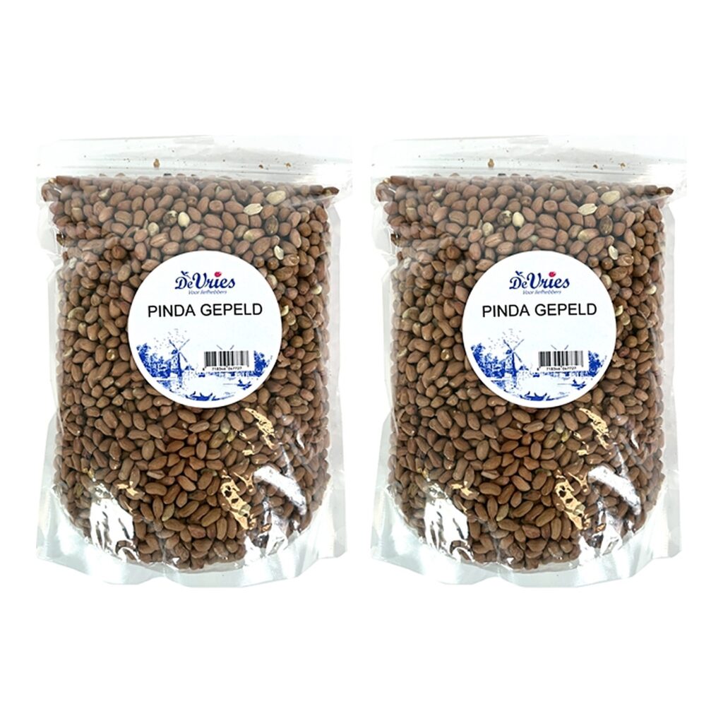 De Vries gepelde pinda's 2 kg – hersluitbare emmer, multipack 2 stuks