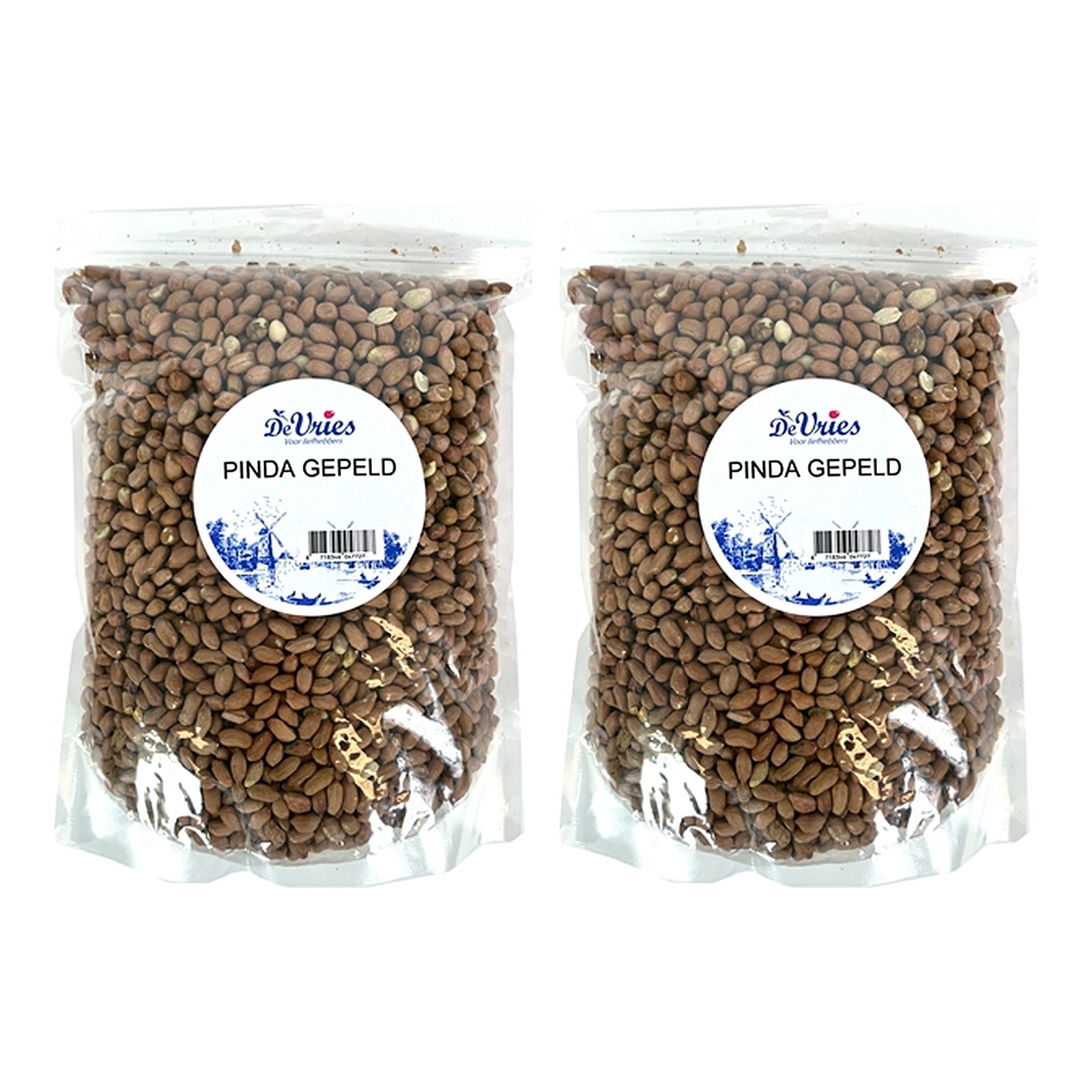De Vries gepelde pinda's 2 kg – hersluitbare emmer, multipack 2 stuks - Afbeelding 1
