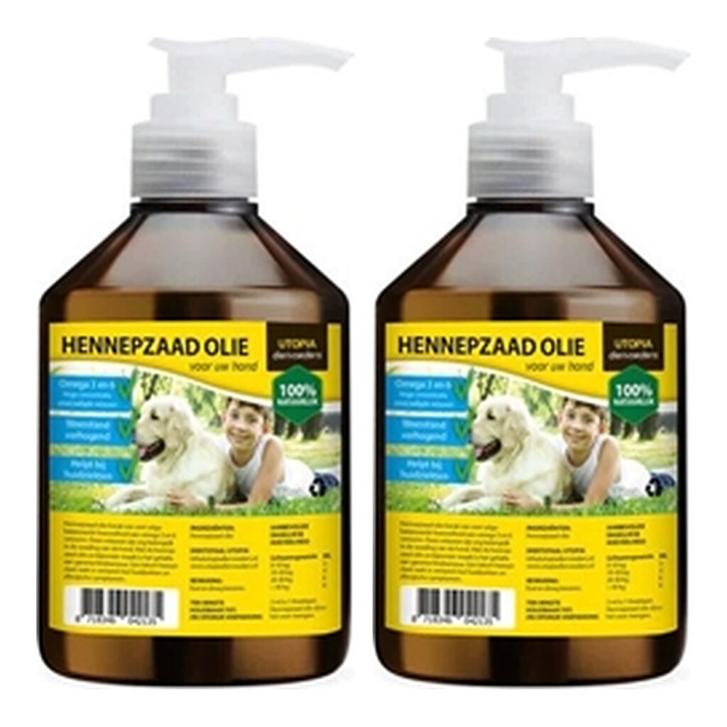 Utopia hennepzaadolie hond 500 ml met pompje – multipack 2 stuks