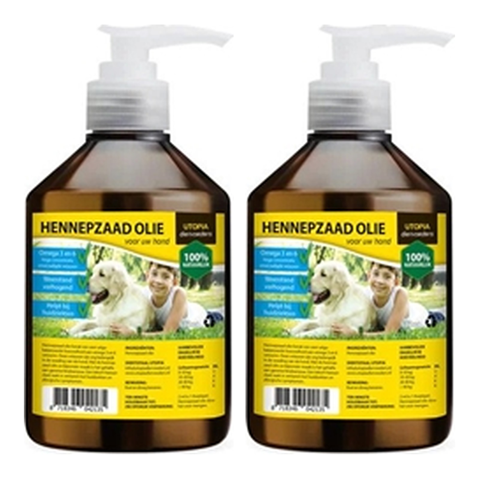 Utopia hennepzaadolie hond 500 ml met pompje – multipack 2 stuks - Afbeelding 1