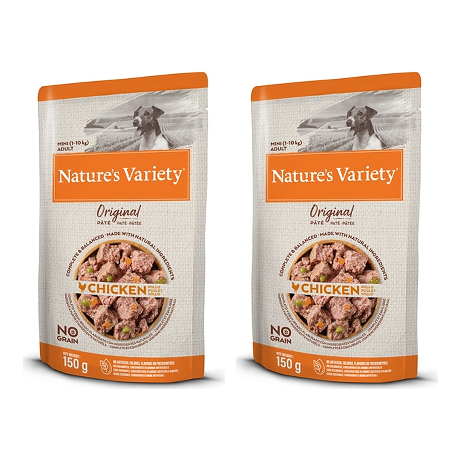 Nature's Variety Original hondenvoer Mini Pouch kip 8 x 150 g – 2 stuks, graanvrij (multipack) - Afbeelding 1