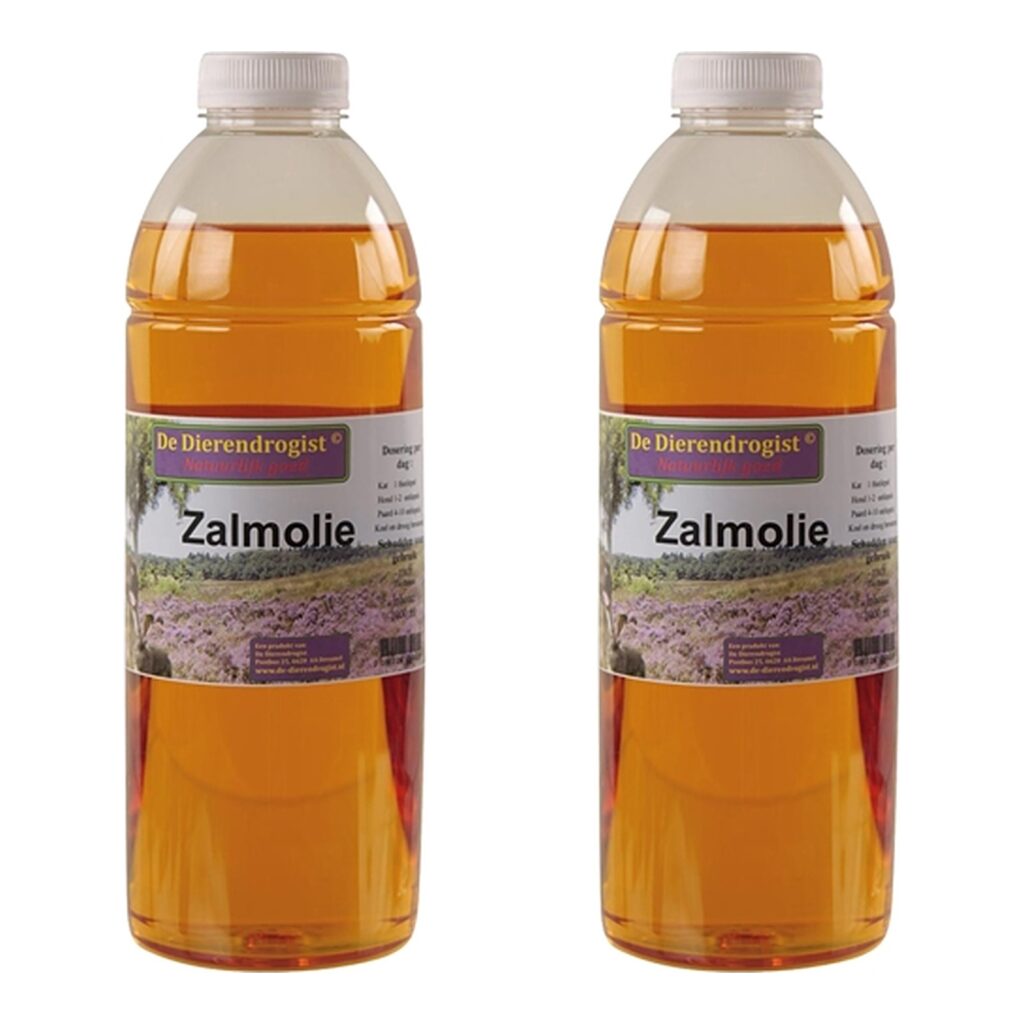 Dierendrogist zalmolie 1000 ml – 2 stuks, voor vacht en huid van hond en kat (multipack)