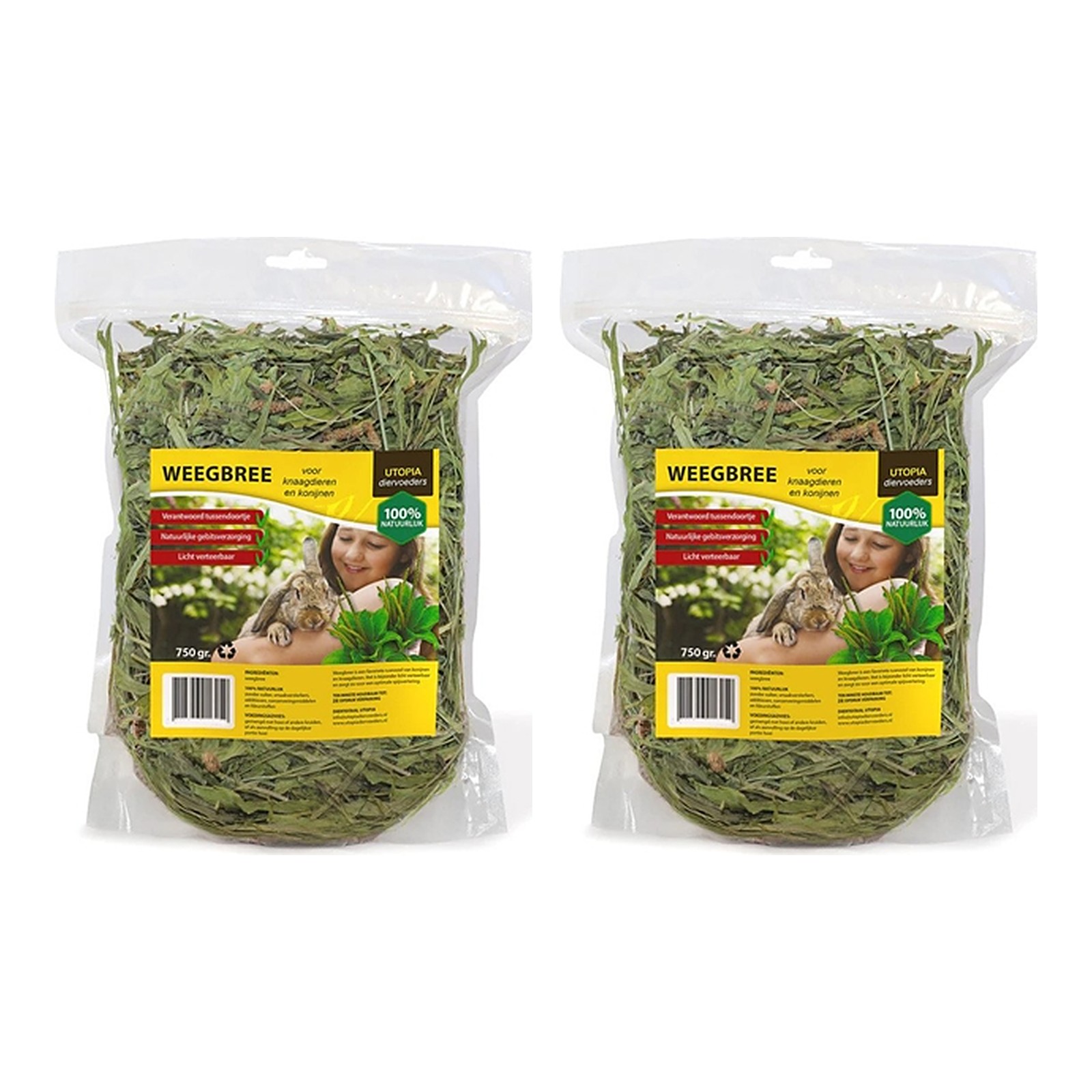 Utopia weegbree 750 g – 2 stuks, snack voor konijnen en knaagdieren (multipack) - Afbeelding 1