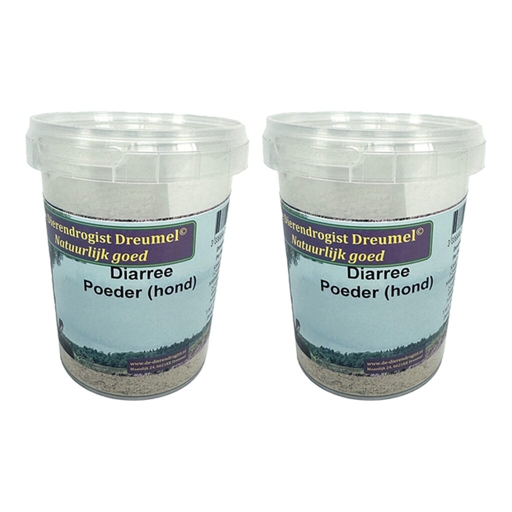 Dierendrogist diarreepoeder hond 200 g – 2 stuks, plantaardig, psyllium en leem (multipack)