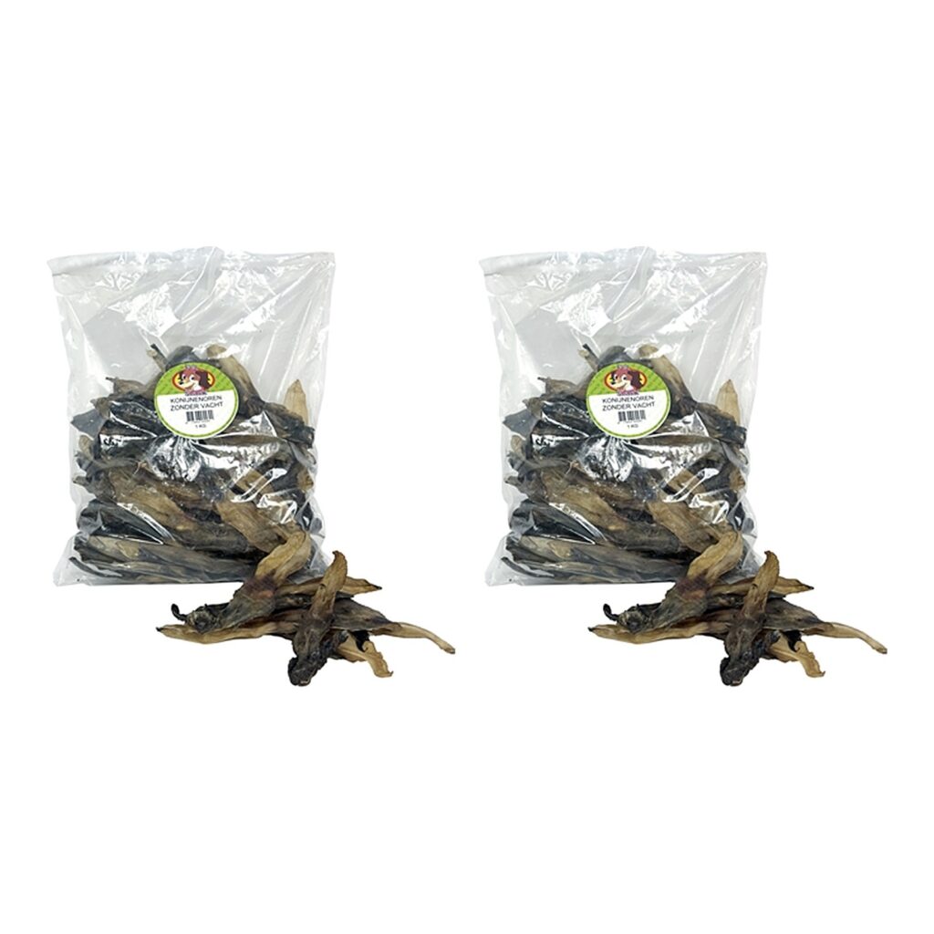 Petsnack konijnenoren zonder vacht 1 kg – 2 stuks, hondensnack (multipack)