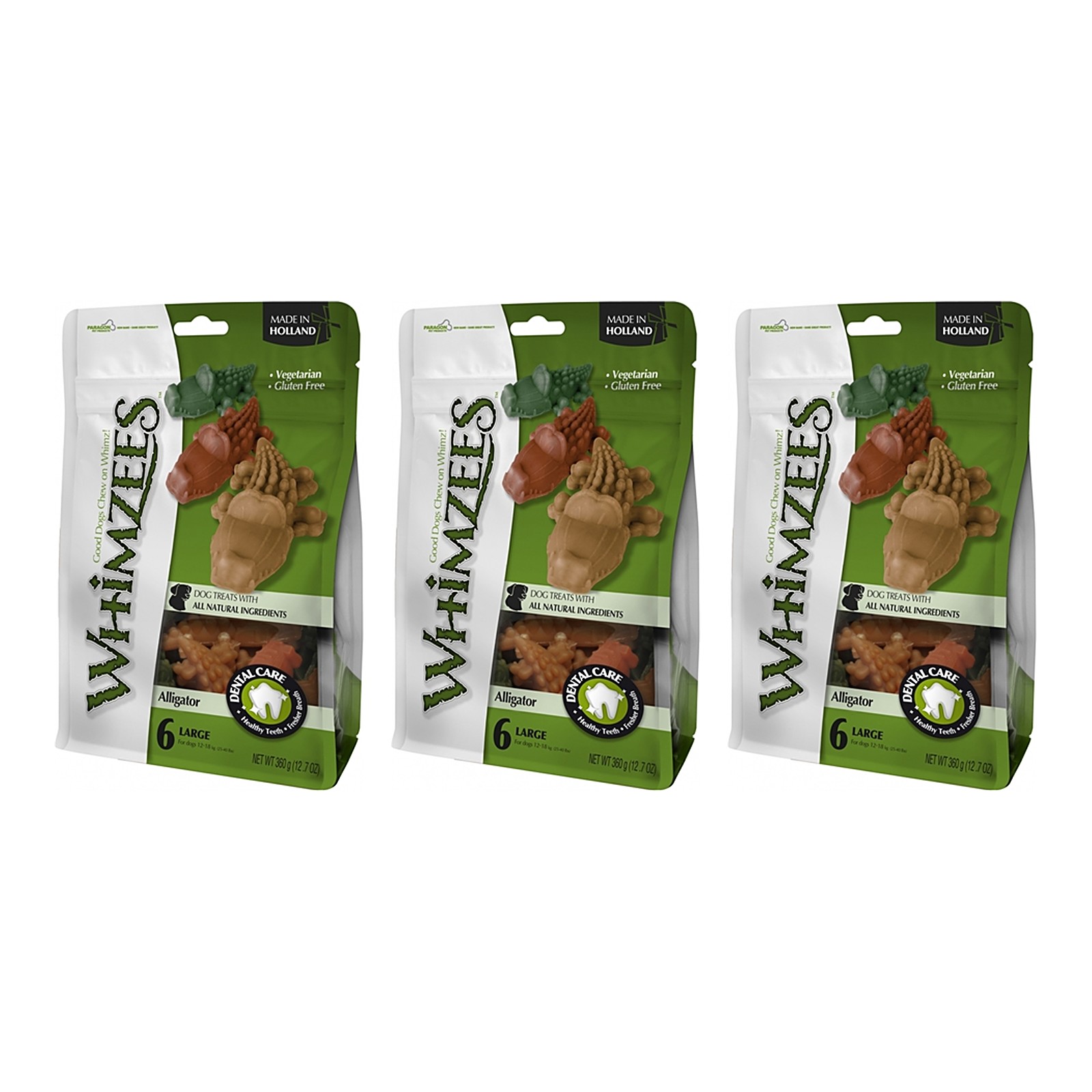 Whimzees Krokodil Medium 9 cm vegetarische snack – multipack 3 x 12 stuks - Afbeelding 1