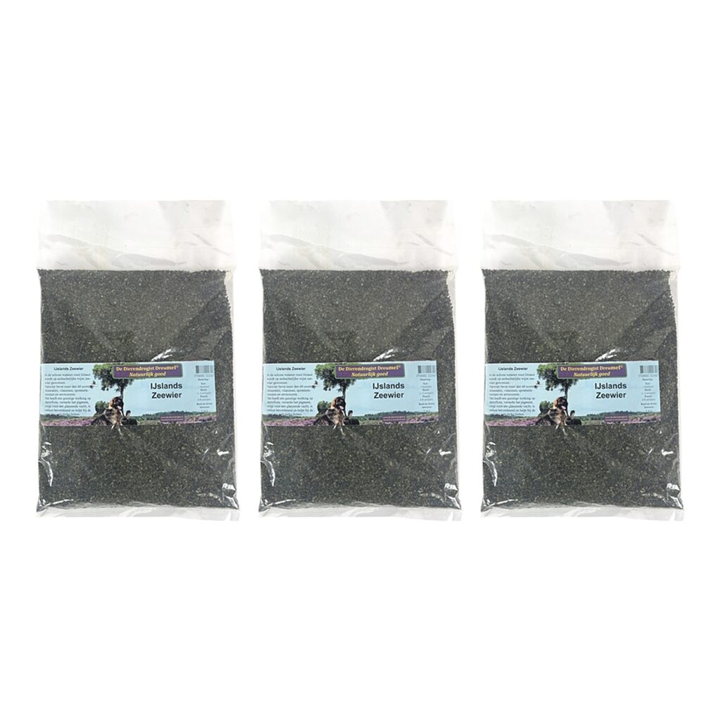 Dierendrogist IJslands zeewier 1 kg – 3 stuks, mineralen voor hond, kat en paard (multipack)