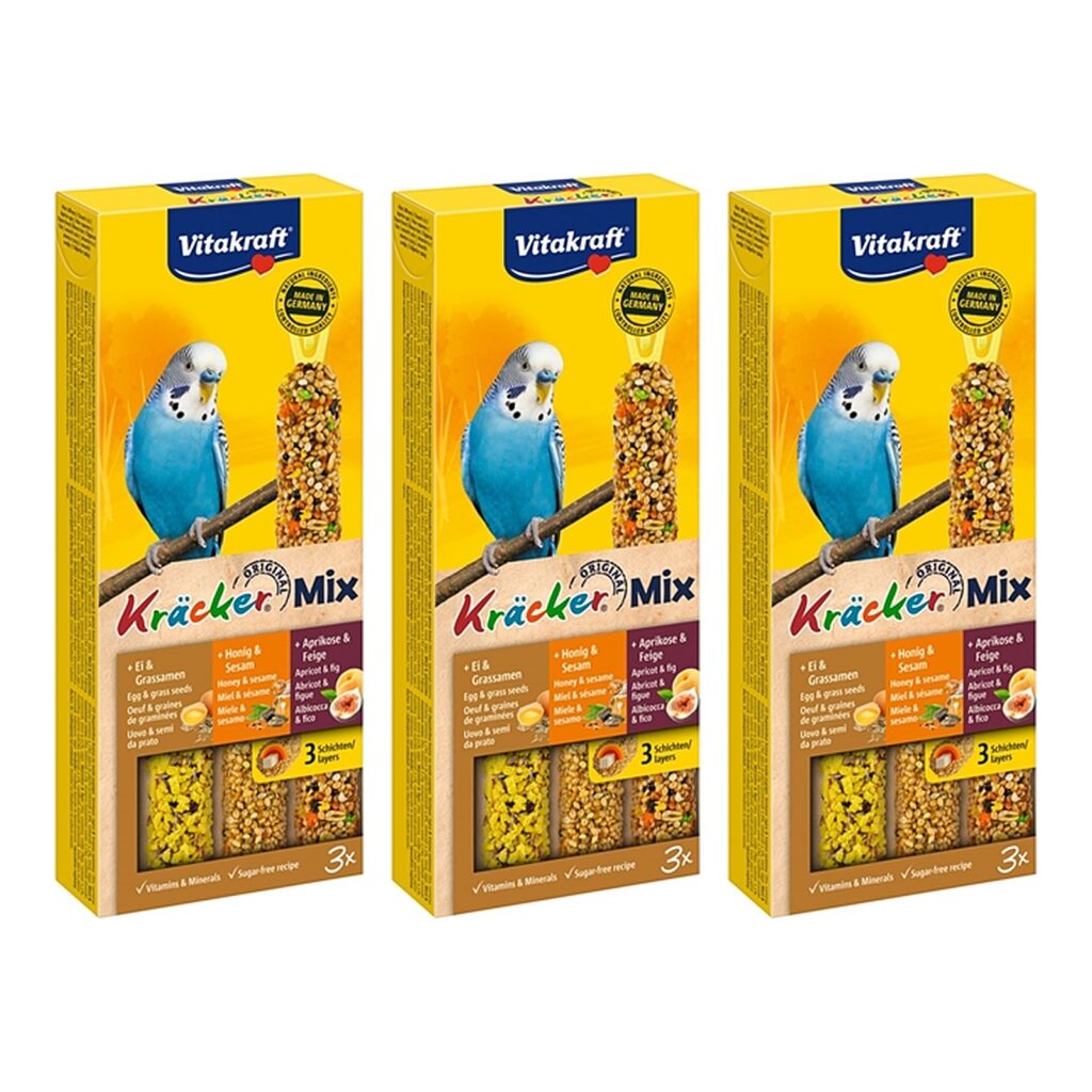 Vitakraft parkietenkracker honing, fruit en ei – multipack 3 x 3 stuks