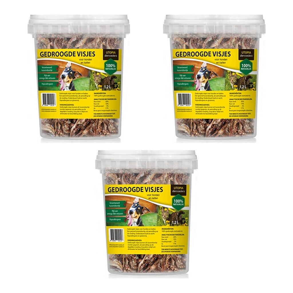Utopia gedroogde visjes voor hond en kat 1,2 l – multipack 3 stuks
