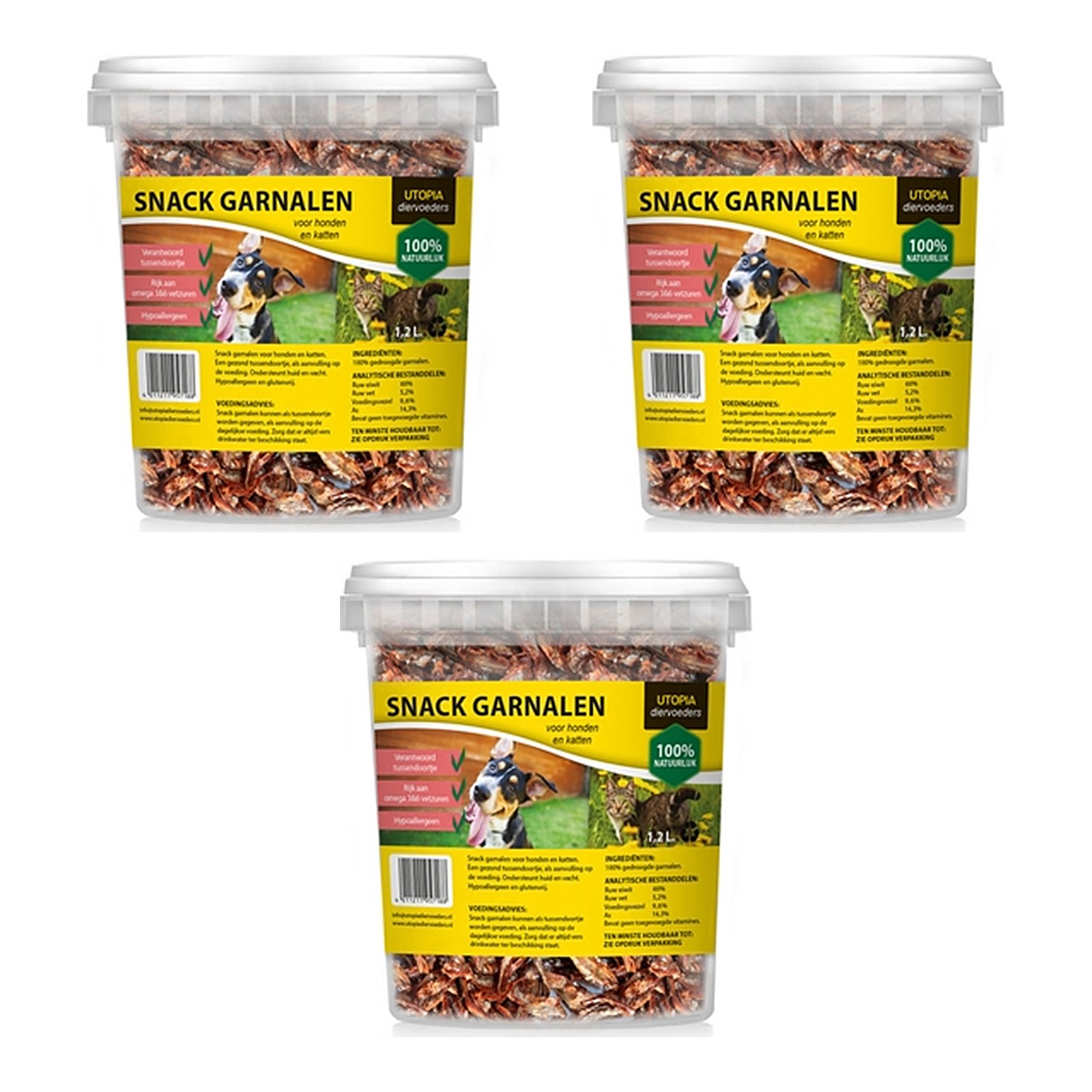 Utopia gedroogde garnalen voor hond en kat 1,2 l – multipack 3 stuks - Afbeelding 1