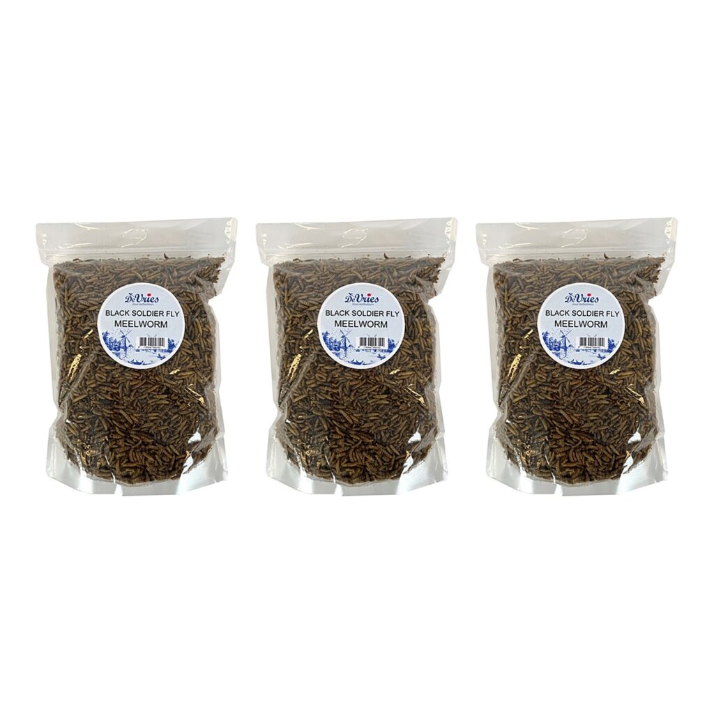 De Vries Black Soldier Fly meelwormen 450 g – 3 stuks, 52,6% eiwit, gedroogd (multipack)