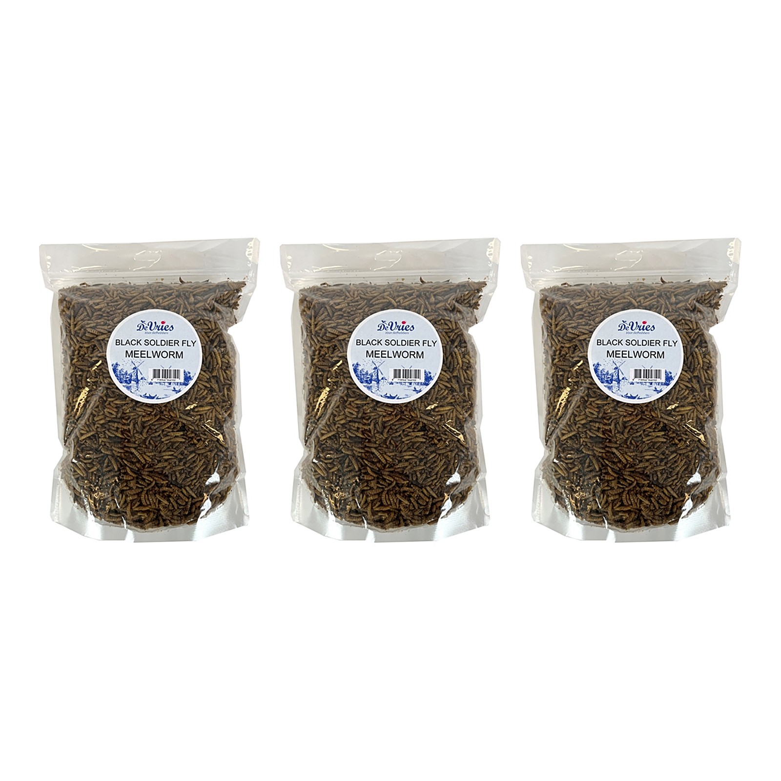De Vries Black Soldier Fly meelwormen 450 g – 3 stuks, 52,6% eiwit, gedroogd (multipack) - Afbeelding 1
