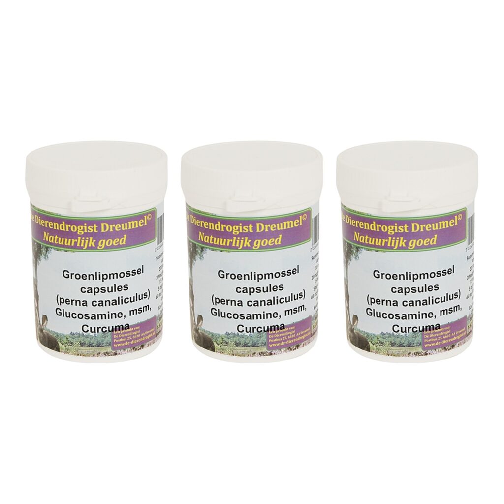 Dierendrogist groenlipmossel met glucosamine, MSM en curcuma 150 stuks – 3 stuks (multipack)