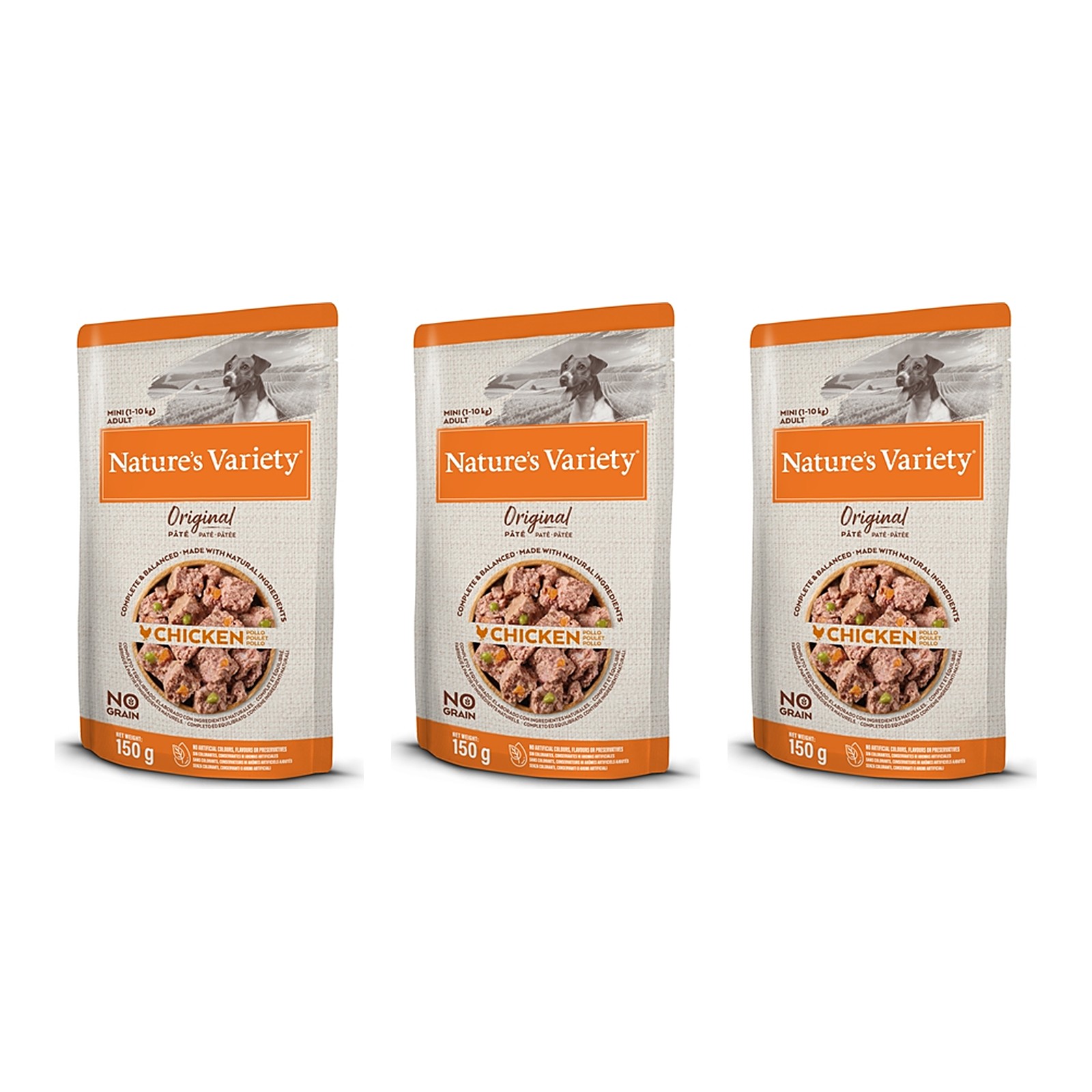 Nature's Variety Original hondenvoer Mini Pouch kip 8 x 150 g – 3 stuks, graanvrij (multipack) - Afbeelding 1