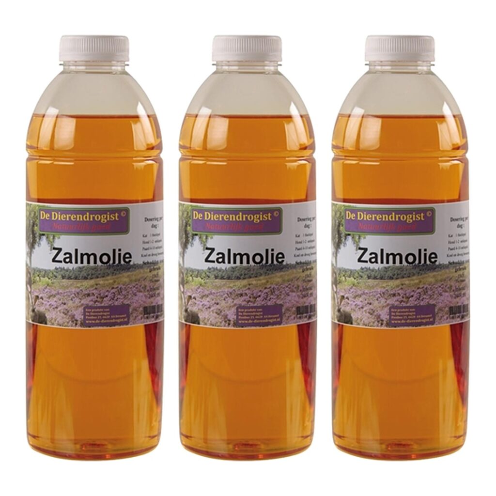 Dierendrogist zalmolie 1000 ml – 3 stuks, voor vacht en huid van hond en kat (multipack)