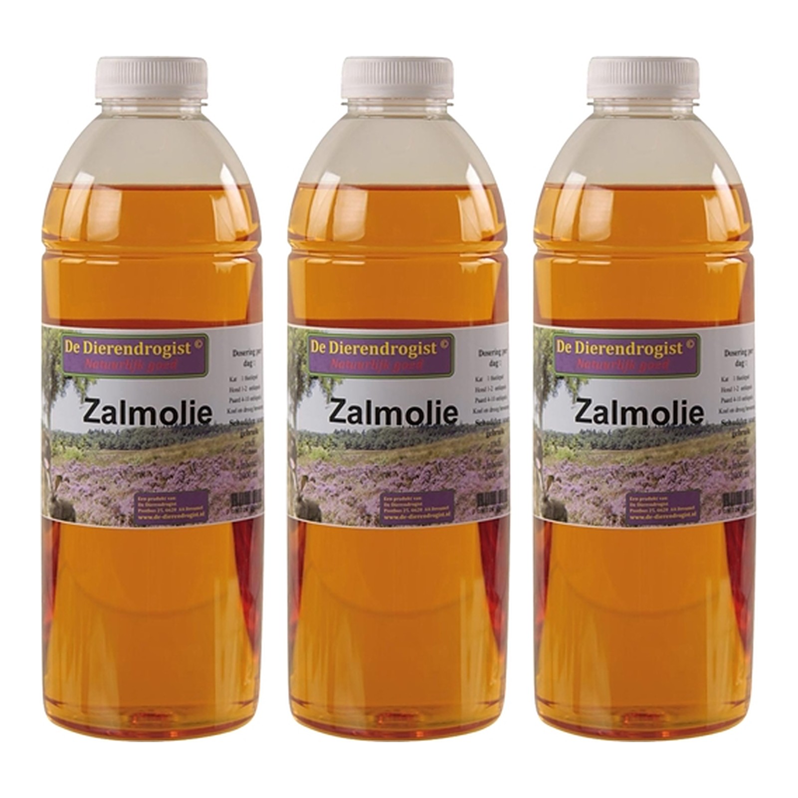 Dierendrogist zalmolie 1000 ml – 3 stuks, voor vacht en huid van hond en kat (multipack) - Afbeelding 1