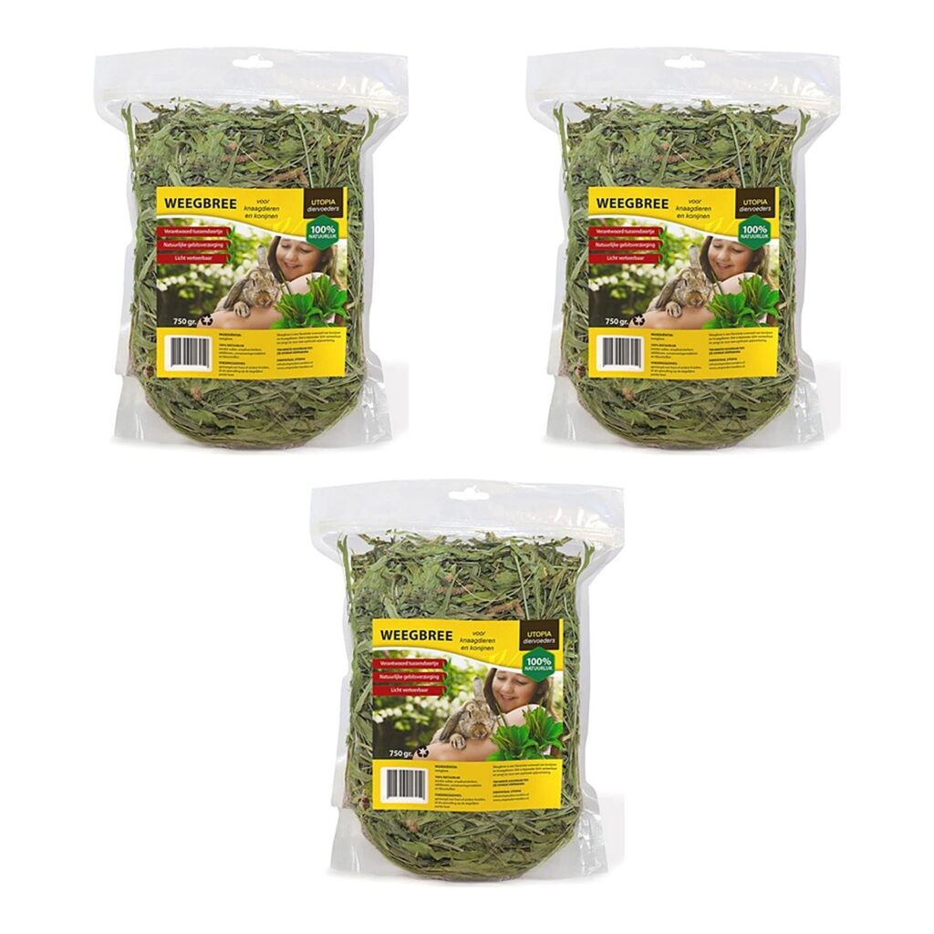 Utopia weegbree 750 g – 3 stuks, snack voor konijnen en knaagdieren (multipack)