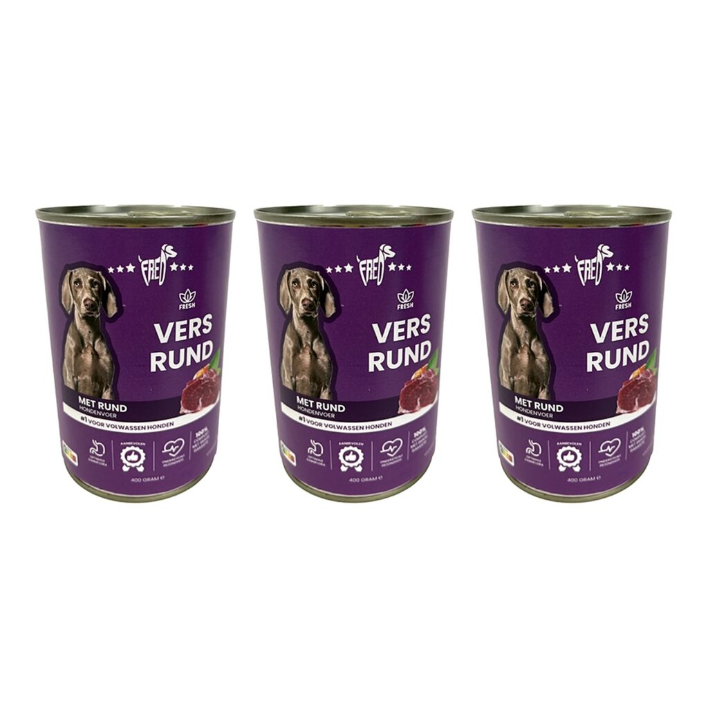 Freds hondenvoer blik vers rund 12 x 400 g – 3 stuks, natvoer (multipack)
