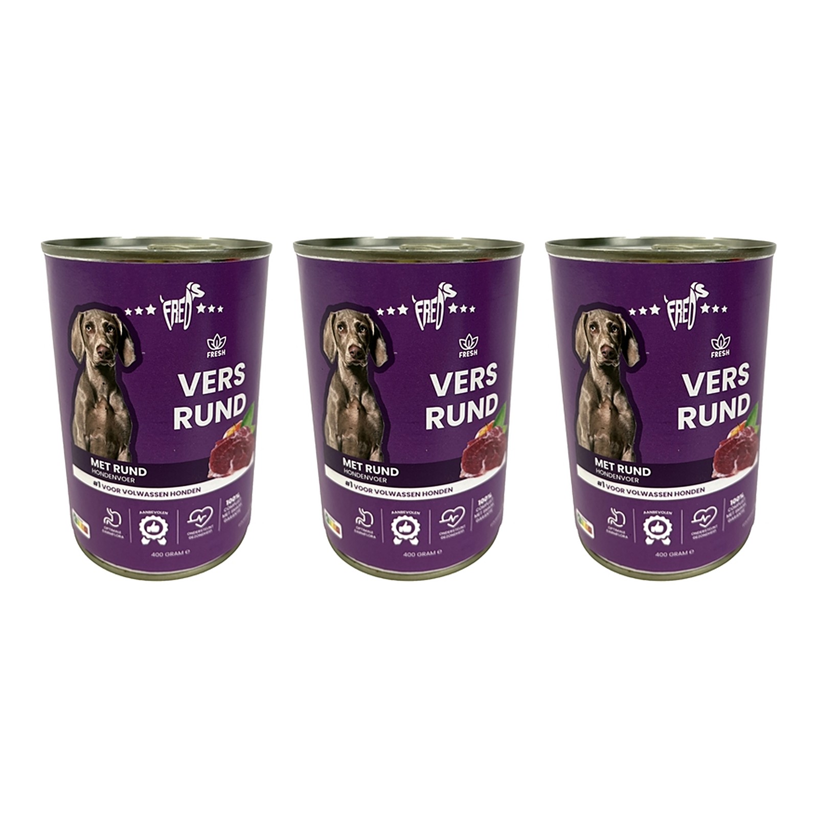 Freds hondenvoer blik vers rund 12 x 400 g – 3 stuks, natvoer (multipack) - Afbeelding 1