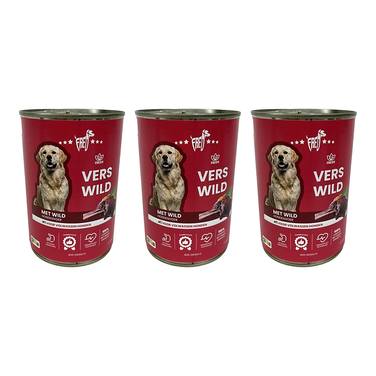 Freds hondenvoer blik vers wild 12 x 400 g – 3 stuks, natvoer (multipack) - Afbeelding 1