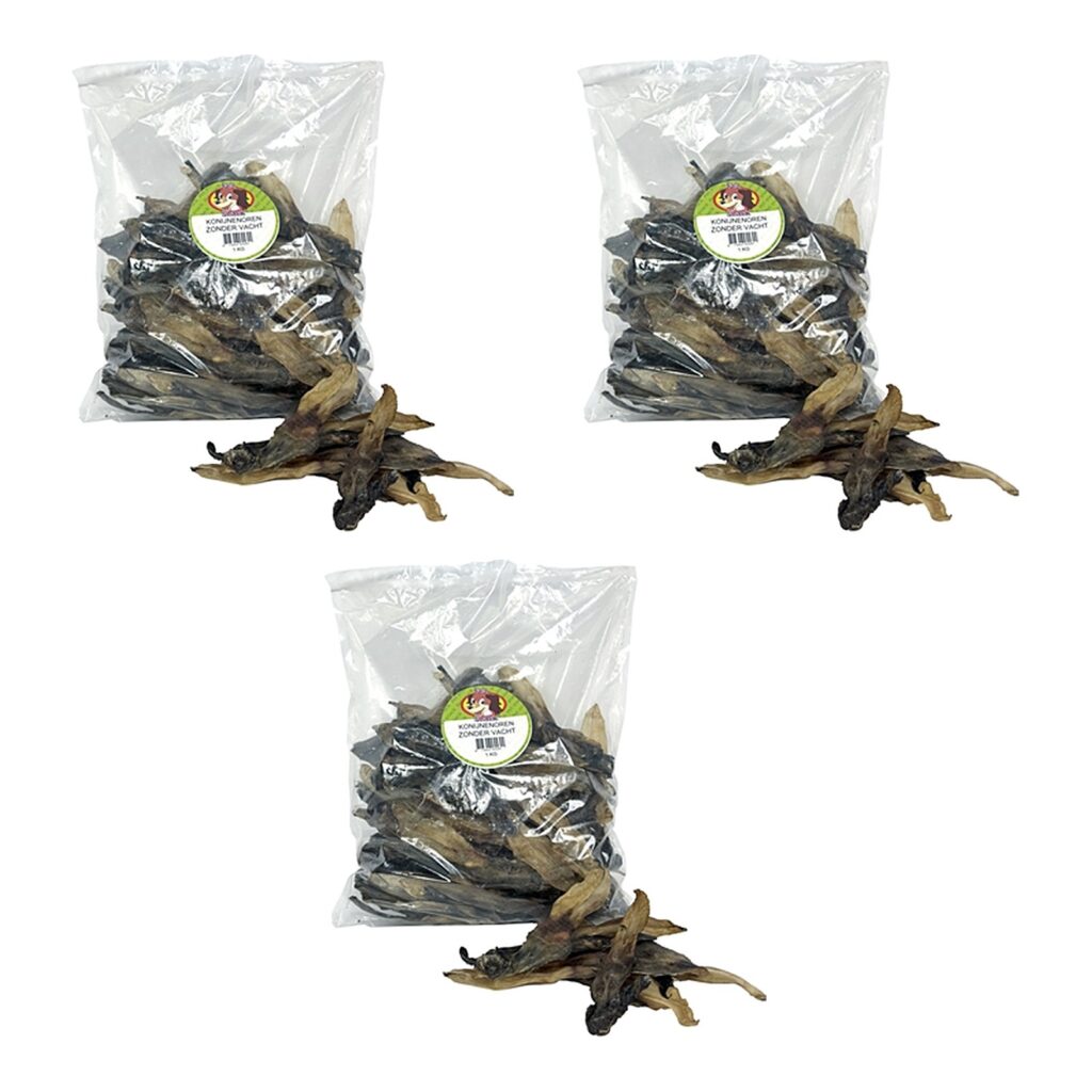 Petsnack konijnenoren zonder vacht 1 kg – 3 stuks, hondensnack (multipack)