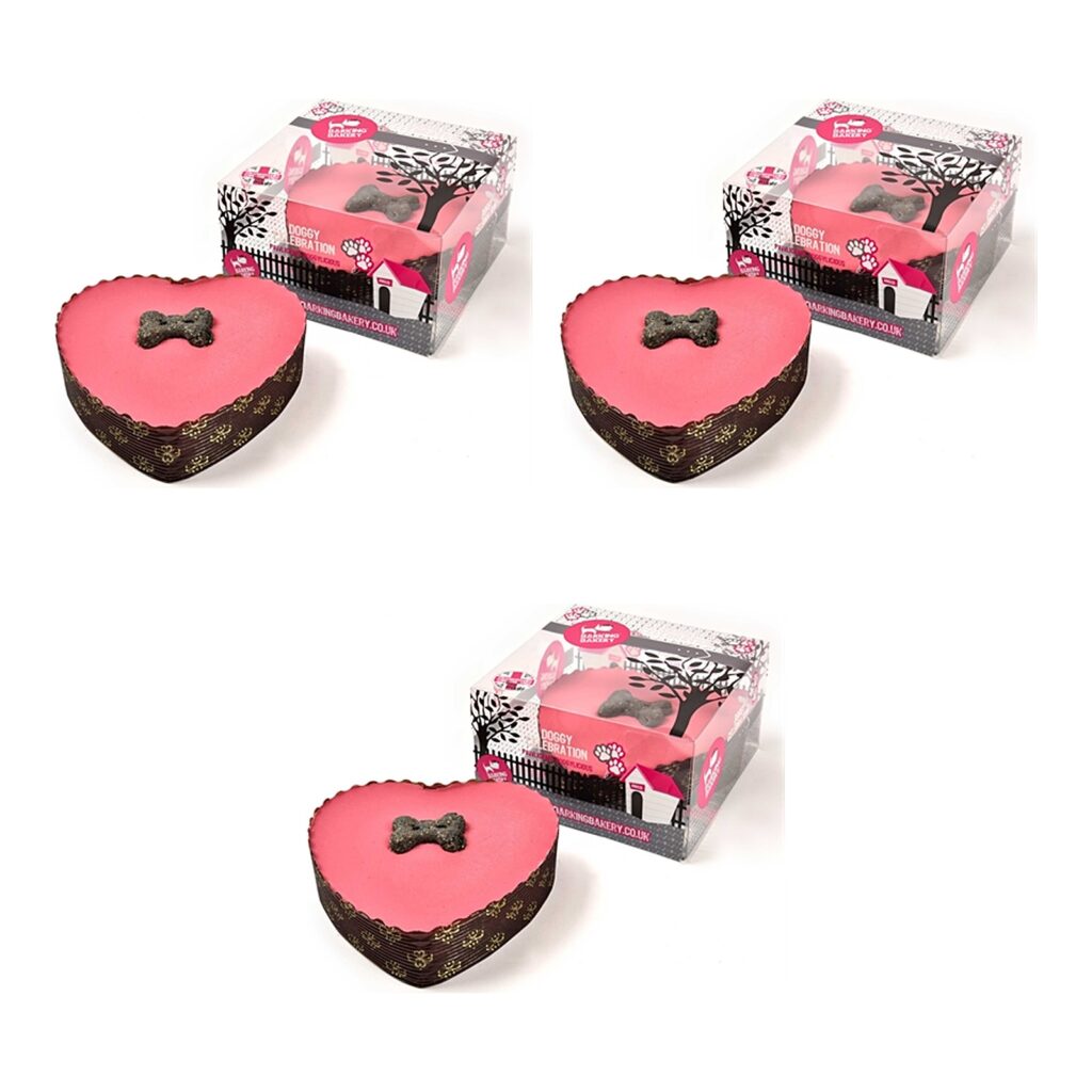 The Barking Bakery feesttaart roze hart 10 cm – 3 stuks, Pawty Cake voor honden (multipack)