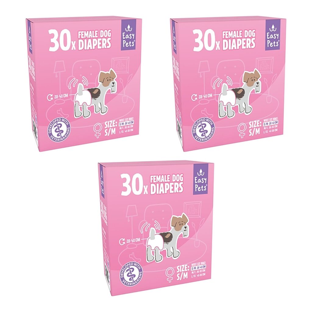 EasyPets hondenluiers voor teven S/M 30 stuks – 3 stuks, ademend, absorberend (multipack)