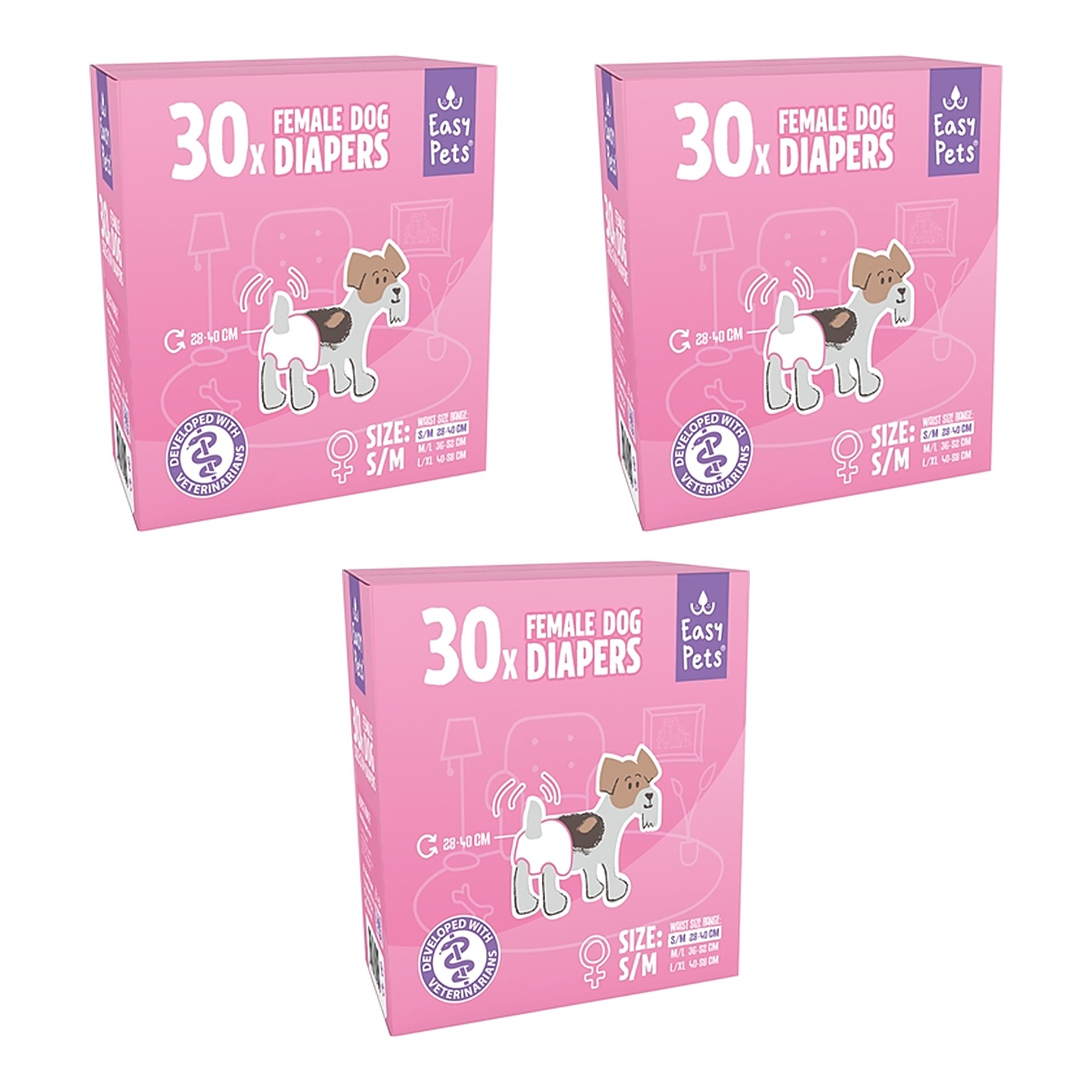 EasyPets hondenluiers voor teven S/M 30 stuks – 3 stuks, ademend, absorberend (multipack) - Afbeelding 1