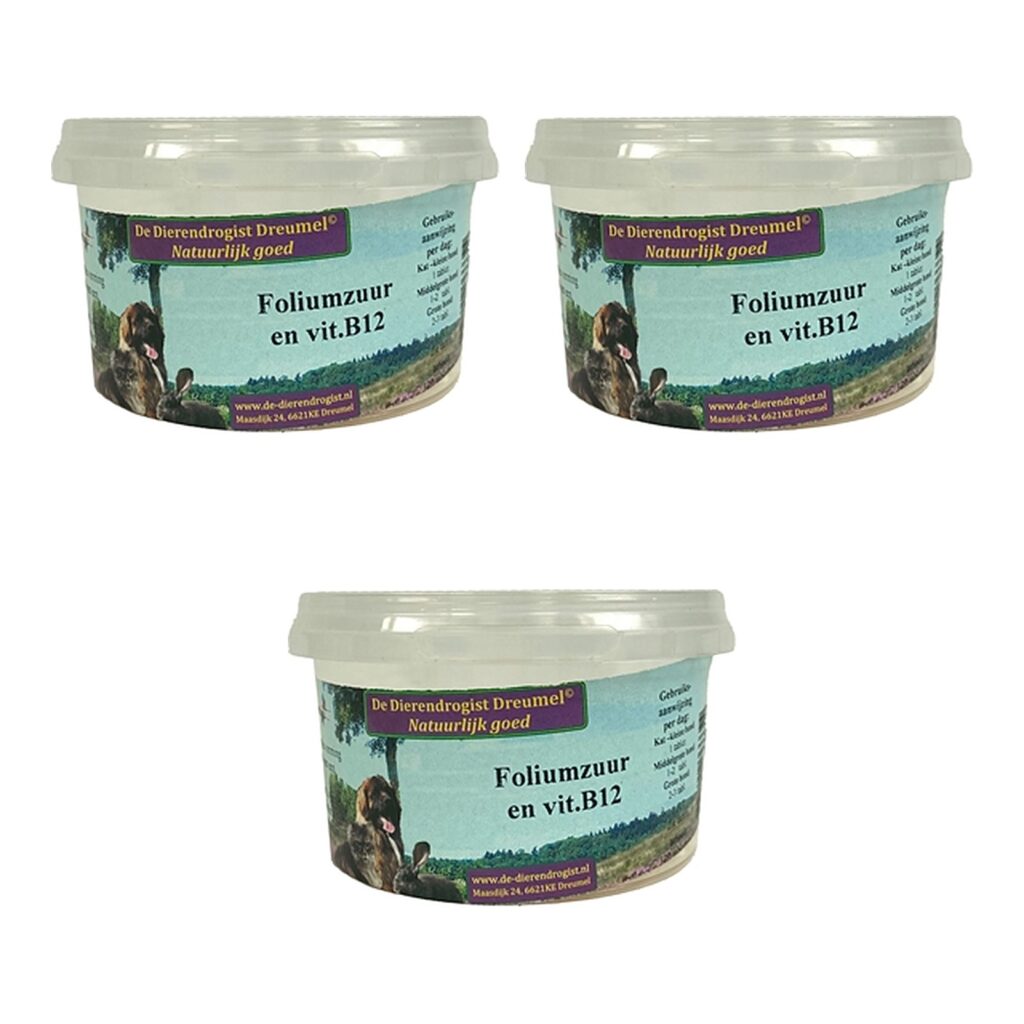 Dierendrogist foliumzuur en vitamine B12 100 tabletten – 3 stuks, hond en kat (multipack)