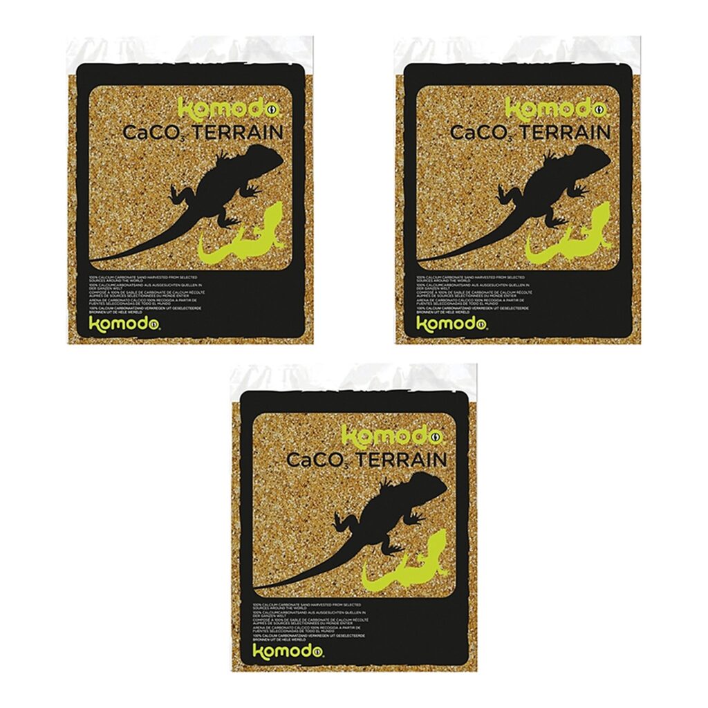 Komodo Caco zand caramel 4 kg – 3 stuks, terrariumzand van calciumcarbonaat (multipack)