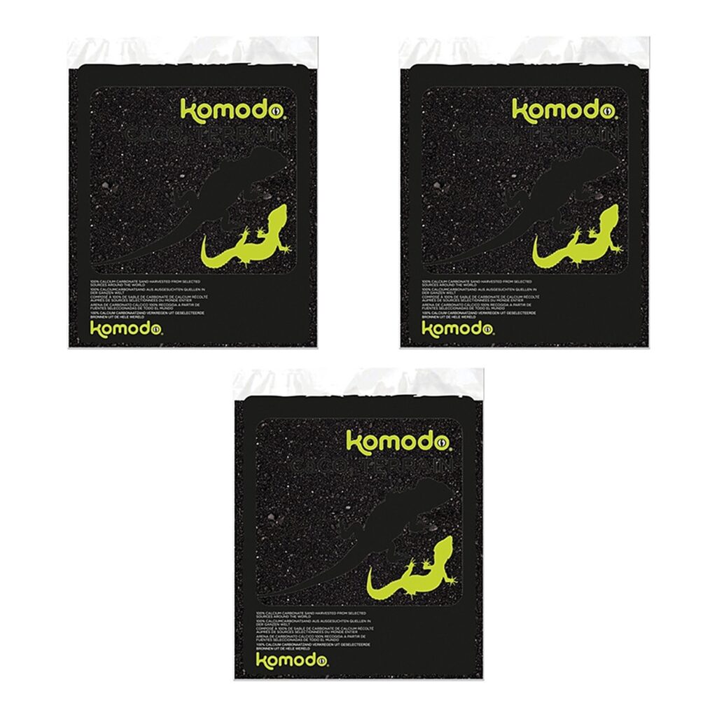 Komodo Caco zand zwart 4 kg – 3 stuks, terrariumzand van calciumcarbonaat (multipack)