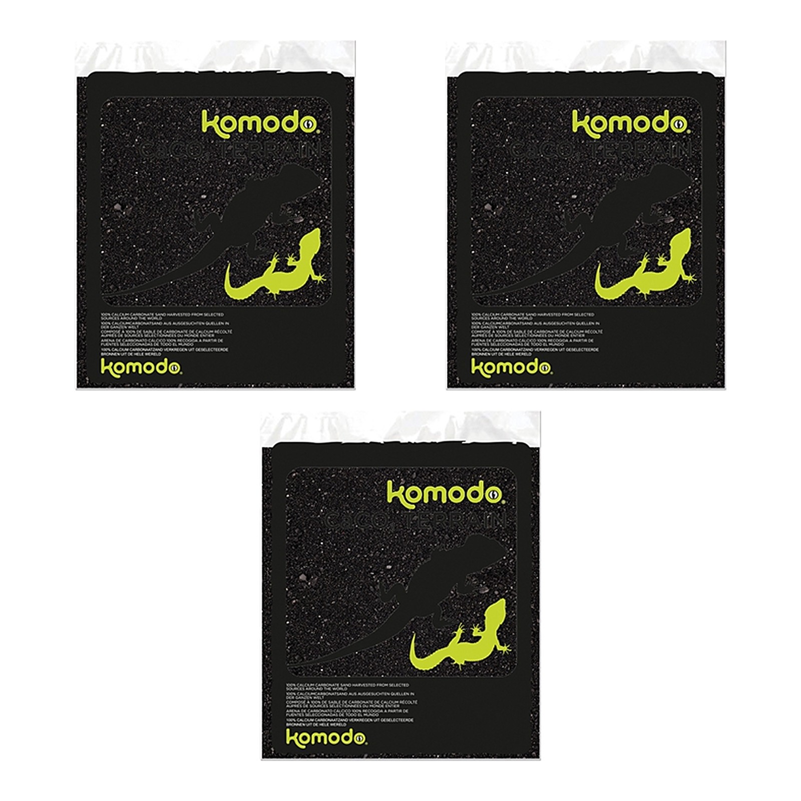 Komodo Caco zand zwart 4 kg – 3 stuks, terrariumzand van calciumcarbonaat (multipack) - Afbeelding 1