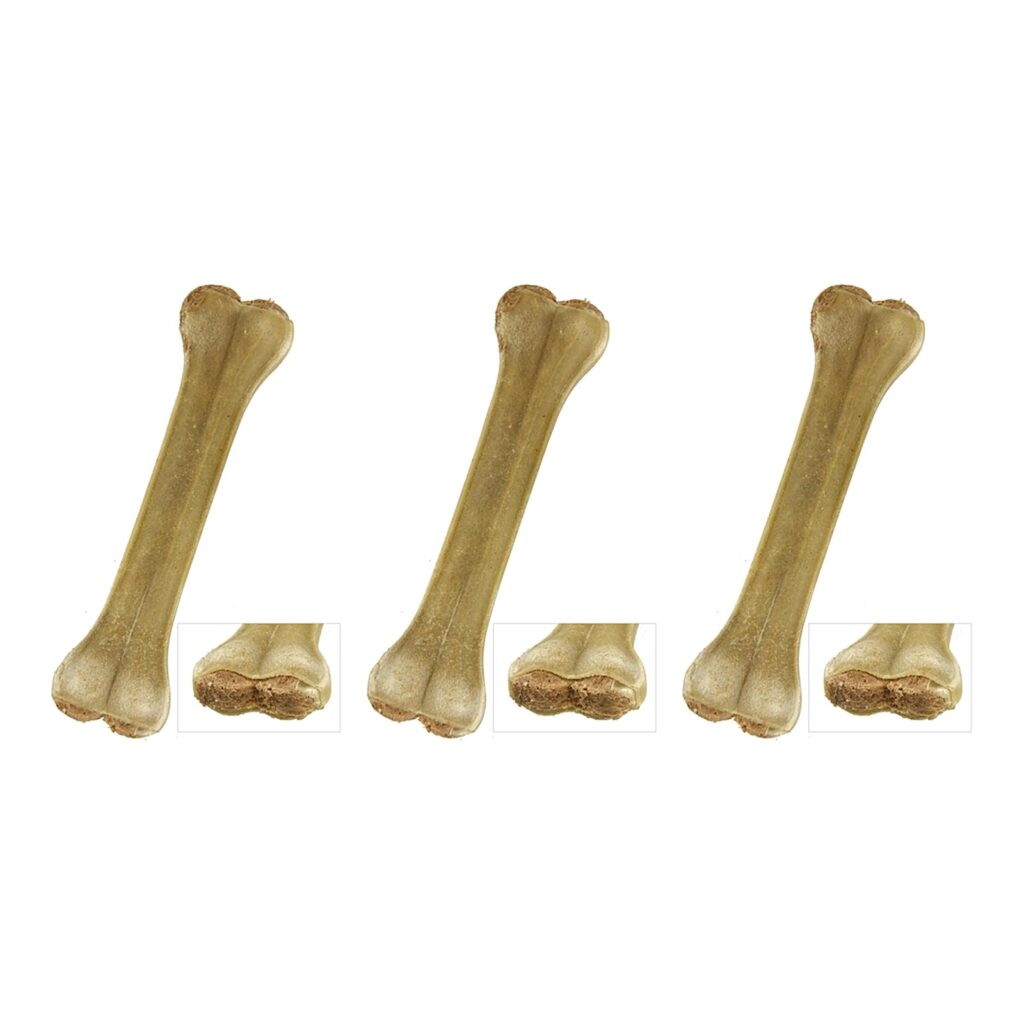 Petsnack geperst bot gevuld met rund 8 inch – 3 stuks, buffelhuid, 5 stuks (multipack)