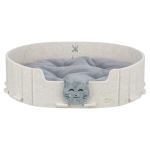 Trixie kattenmand Emelie vilt ovaal zand/grijs 50 x 42 x 9 cm - Afbeelding 1