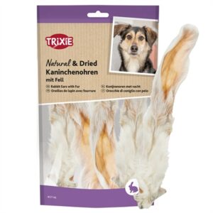 Trixie konijnenoren met vacht 6 x 100 g – gedroogde hondensnack - Afbeelding 1