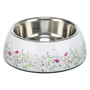 Trixie voerbak/drinkbak bloemmotief rvs wit/meerkleurig 14 x 14 x 4,5 cm - Afbeelding 1