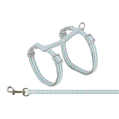 Trixie kattentuigje met riem retro motief grijs/blauw 28-45 x 1 cm