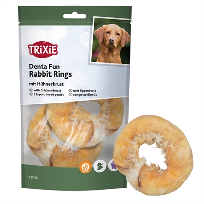 Trixie Denta Fun Rabbit Rings kauwsnack kippenborst 9,5 cm 100 g