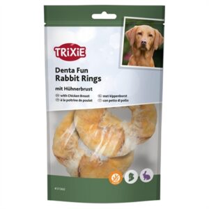Trixie Denta Fun Rabbit Rings kauwsnack kippenborst 9,5 cm 100 g - Afbeelding 4
