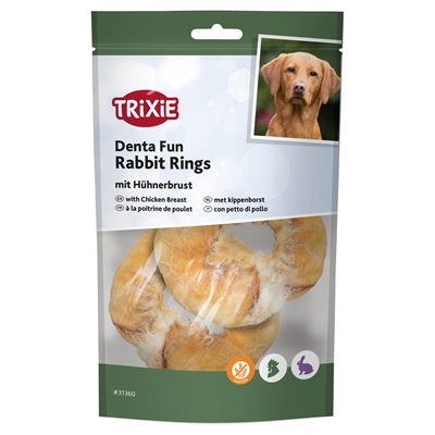 Trixie Denta Fun Rabbit Rings kauwsnack kippenborst 9,5 cm 100 g