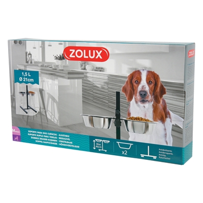 Zolux voerstandaard verstelbaar rvs 2 x 1,5 liter – bakken 21 cm