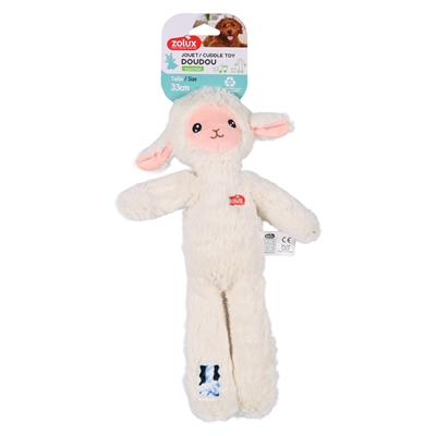 Zolux Furry Farm schaap Lenny pluche met touw wit 32 cm – hondenspeeltje