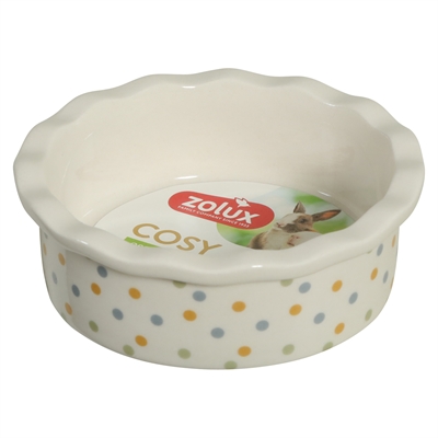Zolux voerbak Cosy gestipt keramiek wit 100 ml – 10 x 10 x 3,5 cm