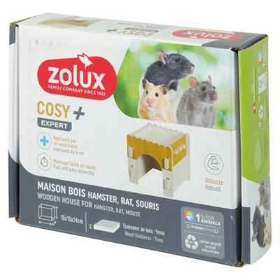 Zolux knaaghuis Cosy hamster/rat/muis van hout 17,5 x 14 x 15 cm
