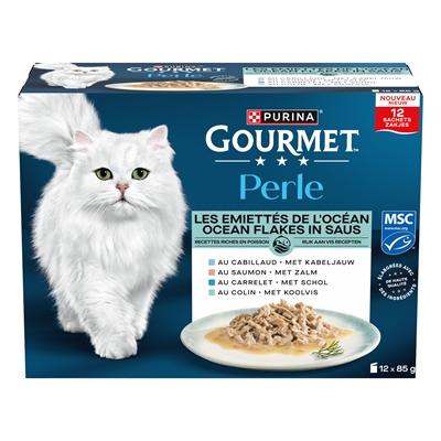 Gourmet Perle kattenvoer Ocean Flakes in saus vismix 12 x 85 g