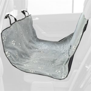 Trixie autobeschermdeken grijs/zwart 145 x 140 cm – fleece, pootjesmotief - Afbeelding 1