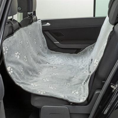 Trixie autobeschermdeken grijs/zwart 145 x 140 cm – fleece, pootjesmotief