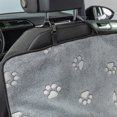 Trixie autobeschermdeken grijs/zwart 145 x 140 cm – fleece, pootjesmotief